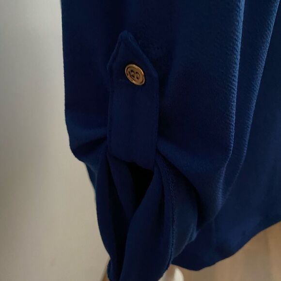 Jules & Leopold Royal Blue Chain Lace-Up Blouse | V-Neck, Roll Tab Sleeves | Siz - Picture 5 of 9